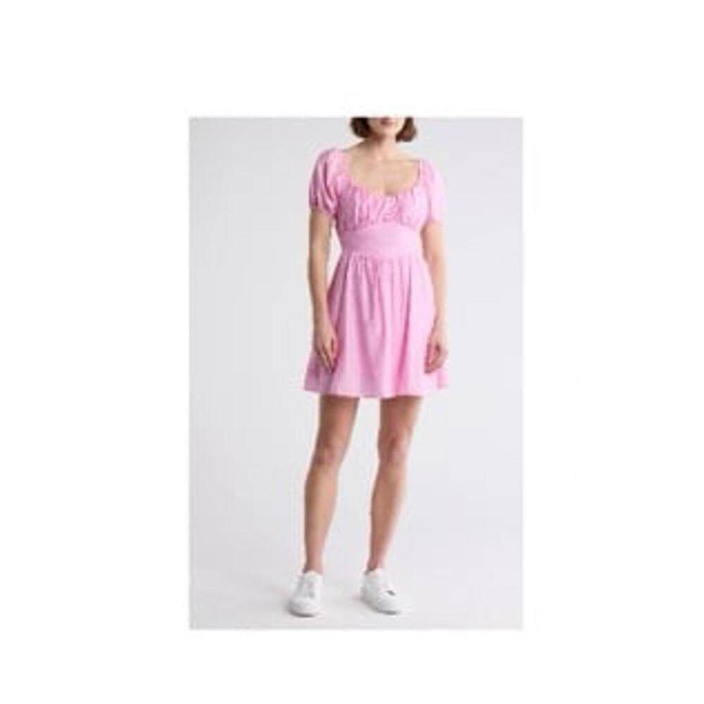 Blu Pepper Puff Sleeve Back Tie Minidress